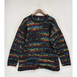 Vintage Ark Nepal Wool Boho Hippie Sweater Jacket Mens Large Handmade Multicolor